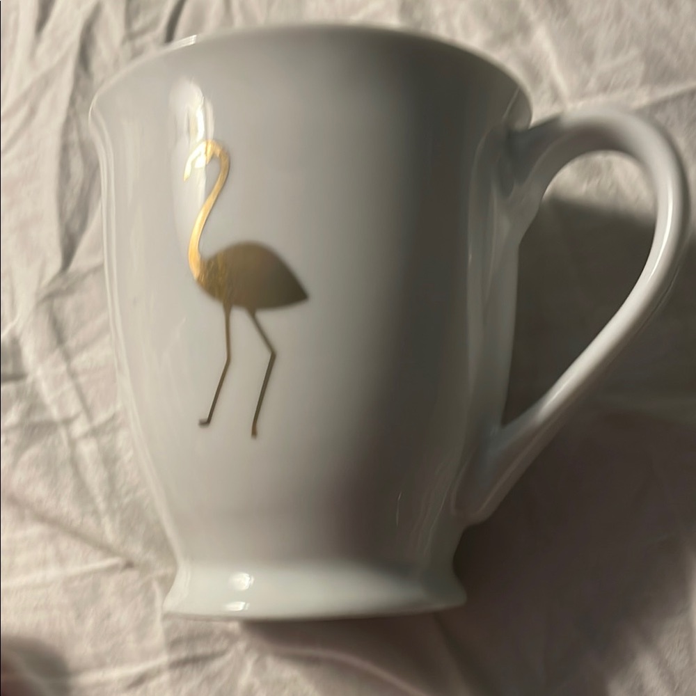 Elegant White Mug with Gold Flamingo Design